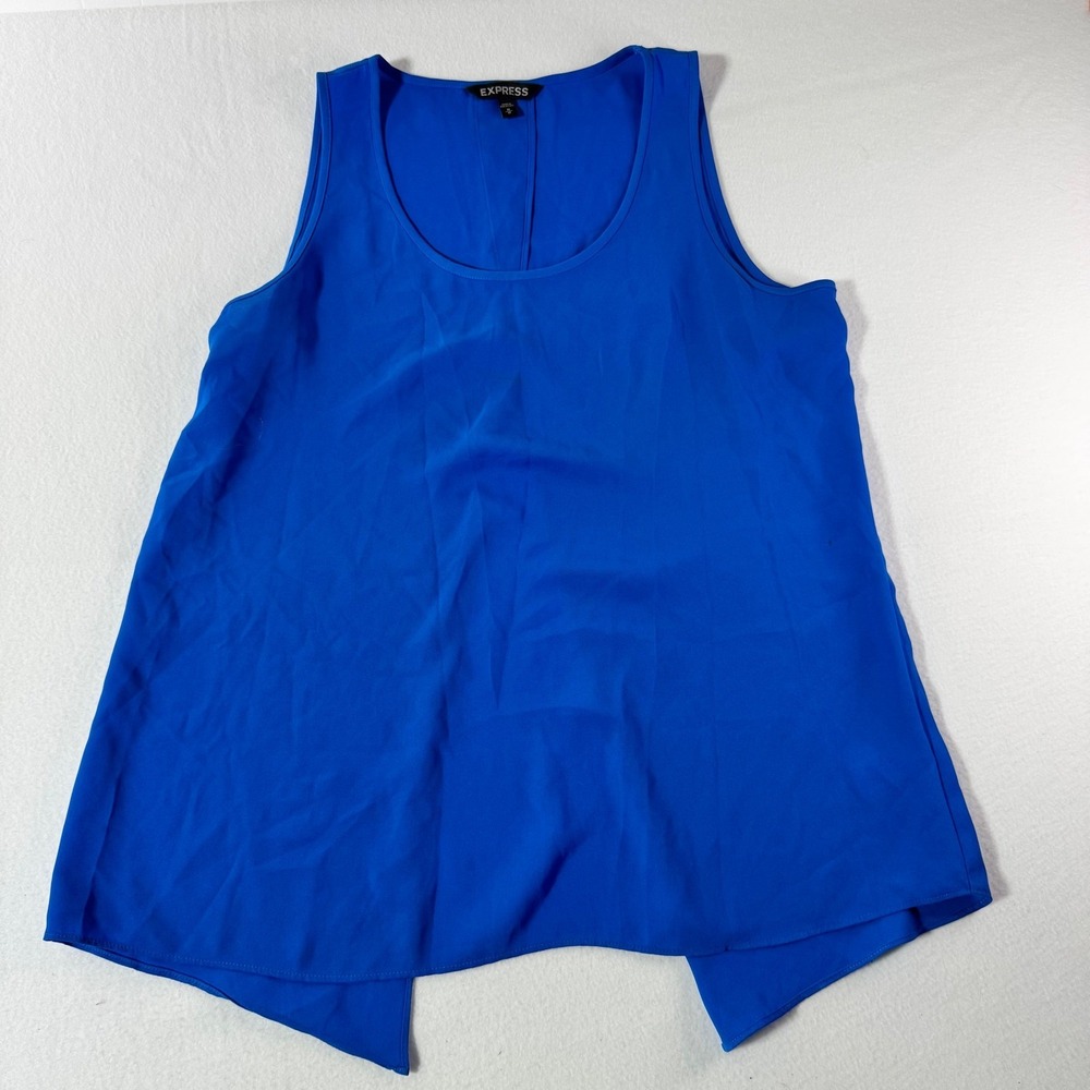 Express Sleeveless Split Back Blouse Small Cobalt Blue Polyester Scoop Neck Top